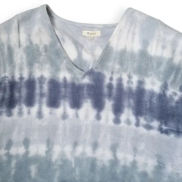 Madewell Ottoman Jacquard V-Neck Setlist Boxy Crop Top Tie-Dye Blue Women Sz XL - Picture 6 of 10